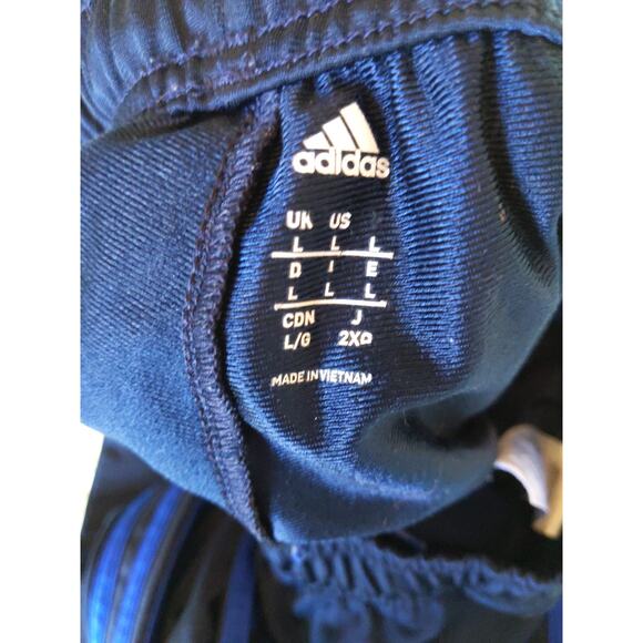 Adidas Mens L Navy Blue Track Pants Athletic 3 Stripe Workout Polyester - Picture 6 of 9